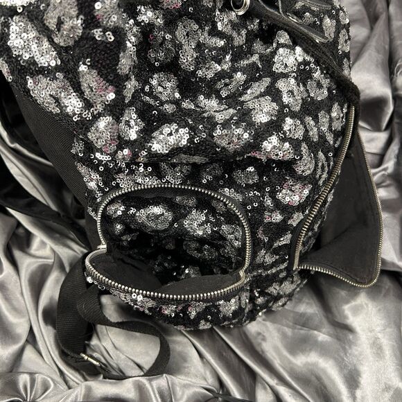 Victoria's Secret PINK Drawstring Silver Sequin Bling Large Backpack Pockets Y2K - Picture 12 of 17